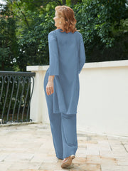 Pantsuit Chic en Mousseline Top en Dentelle avec Veste Bleu de Schiste
