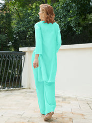 Pantsuit Chic en Mousseline Top en Dentelle avec Veste Spa Grande Taille