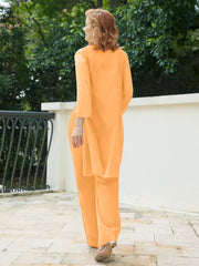 Pantsuit Chic en Mousseline Top en Dentelle avec Veste Mandarine