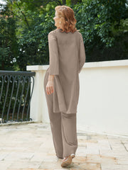 Pantsuit Chic en Mousseline Top en Dentelle avec Veste Taupe Grande Taille