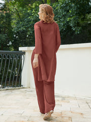 Pantsuit Chic en Mousseline Top en Dentelle avec Veste Terracotta