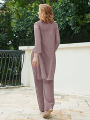 Pantsuit Chic en Mousseline Top en Dentelle avec Veste Vintage Mauve