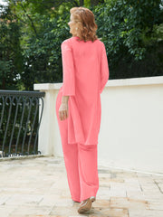 Pantsuit Chic en Mousseline Top en Dentelle avec Veste Pastèque Grande Taille