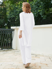 Pantsuit Chic en Mousseline Top en Dentelle avec Veste Blanc Grande Taille