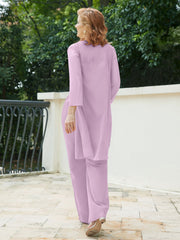Pantsuit Chic en Mousseline Top en Dentelle avec Veste Glycine Grande Taille