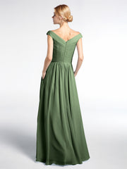 Robe Longue à Hors de l'Épaule et Col en V avec Poches Olive Verte