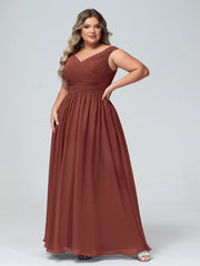 Robe Longue à Hors de l'Épaule et Col en V avec Poches terracotta Grande Taille