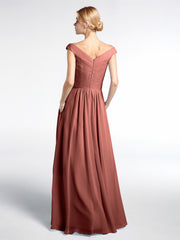 Robe Longue à Hors de l'Épaule et Col en V avec Poches terracotta