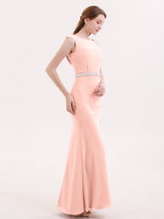 Robe Mousseline Fourreau avec Ceinture Perlée Corail Grande Taille