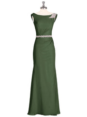 Robe Mousseline Fourreau avec Ceinture Perlée Olive Verte