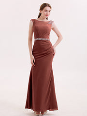 Robe Mousseline Fourreau avec Ceinture Perlée terracotta Grande Taille