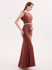 Robe Mousseline Fourreau avec Ceinture Perlée terracotta