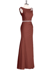 Robe Mousseline Fourreau avec Ceinture Perlée terracotta