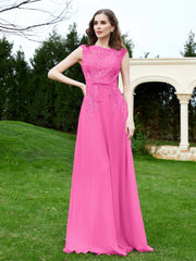 Robe Appliquée de A-ligne en Mousseline et Dentelle Azalée