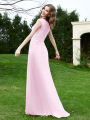 Robe Appliquée de A-ligne en Mousseline et Dentelle Rose Pâle Grande Taille