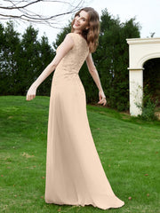 Robe Appliquée de A-ligne en Mousseline et Dentelle Champagne