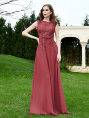 Robe Appliquée de A-ligne en Mousseline et Dentelle Cannelle Rose Grande Taille