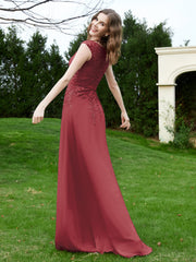Robe Appliquée de A-ligne en Mousseline et Dentelle Cannelle Rose