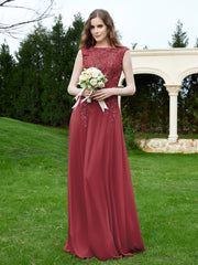 Robe Appliquée de A-ligne en Mousseline et Dentelle Cannelle Rose