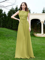 Robe Appliquée de A-ligne en Mousseline et Dentelle Trèfle