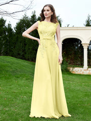 Robe Appliquée de A-ligne en Mousseline et Dentelle Jonquille Grande Taille