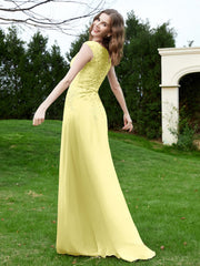 Robe Appliquée de A-ligne en Mousseline et Dentelle Jonquille Grande Taille