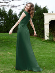 Robe Appliquée de A-ligne en Mousseline et Dentelle Vert Foncé