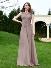 Robe Appliquée de A-ligne en Mousseline et Dentelle Dusk