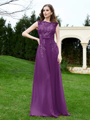 Robe Appliquée de A-ligne en Mousseline et Dentelle Raisin Grande Taille