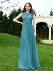 Robe Appliquée de A-ligne en Mousseline et Dentelle Jade