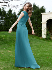 Robe Appliquée de A-ligne en Mousseline et Dentelle Jade
