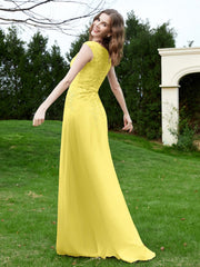 Robe Appliquée de A-ligne en Mousseline et Dentelle Citron