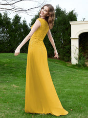 Robe Appliquée de A-ligne en Mousseline et Dentelle Souci