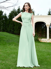Robe Appliquée de A-ligne en Mousseline et Dentelle Vert Menthe Grande Taille
