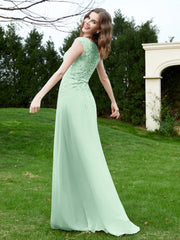 Robe Appliquée de A-ligne en Mousseline et Dentelle Vert Menthe