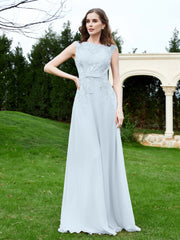 Robe Appliquée de A-ligne en Mousseline et Dentelle Brume