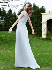 Robe Appliquée de A-ligne en Mousseline et Dentelle Brume