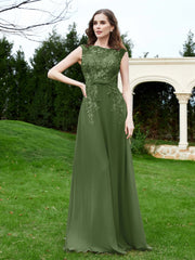 Robe Appliquée de A-ligne en Mousseline et Dentelle Mousse Grande Taille