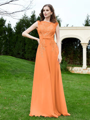 Robe Appliquée de A-ligne en Mousseline et Dentelle Orange Grande Taille