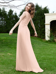 Robe Appliquée de A-ligne en Mousseline et Dentelle Rose Perle Grande Taille