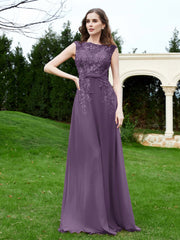 Robe Appliquée de A-ligne en Mousseline et Dentelle Plum