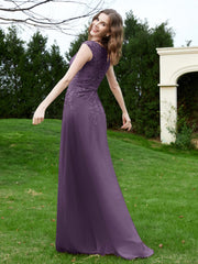 Robe Appliquée de A-ligne en Mousseline et Dentelle Plum