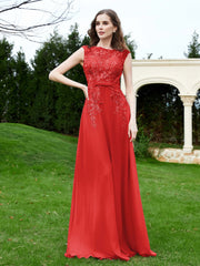 Robe Appliquée de A-ligne en Mousseline et Dentelle Rouge Grande Taille