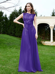 Robe Appliquée de A-ligne en Mousseline et Dentelle Régence