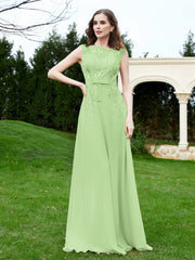 Robe Appliquée de A-ligne en Mousseline et Dentelle Sauge Grande Taille