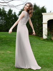 Robe Appliquée de A-ligne en Mousseline et Dentelle Argent