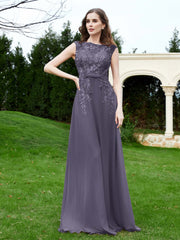 Robe Appliquée de A-ligne en Mousseline et Dentelle Orageux Grande Taille