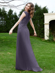 Robe Appliquée de A-ligne en Mousseline et Dentelle Orageux
