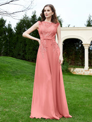 Robe Appliquée de A-ligne en Mousseline et Dentelle Crépuscule