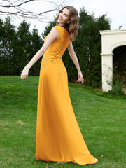 Robe Appliquée de A-ligne en Mousseline et Dentelle Mandarine